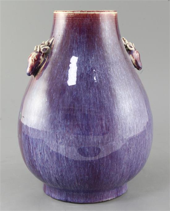 A Chinese flambe glaze pear shaped vase, hu, late 19th / early 20th century, height 29.5cm, foot rim chips